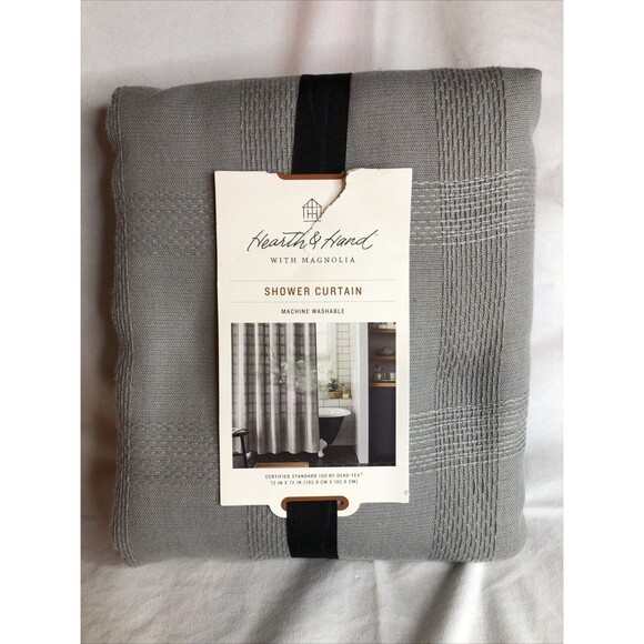 Square Pattern Shower Curtain Washed Gray - Hearth & Hand with Magnolia NEW!! - Picture 6 of 7